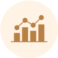 Bar and line graph icon in circle.